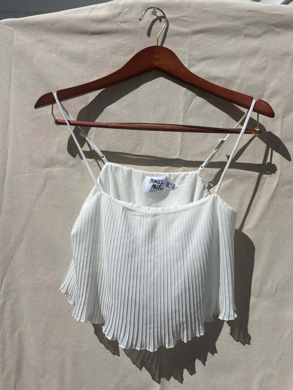 Princess Polly White Pleated Strappy Crop Top, Size 6 (US) / 34 (EU) / 2 (AU/UK)